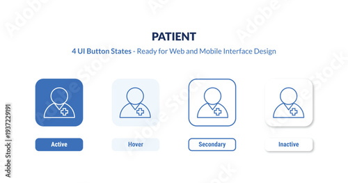patient 4-state UI button. Outline icon kit from medical collection. Thin linear patient, care, people editable vector. Minimal patient sign for web and mobile interface