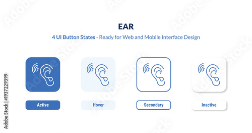 ear 4-state UI button. Outline icon kit from medical collection. Thin linear ear, human, listen editable vector. Minimal ear sign for web and mobile interface