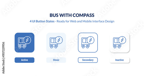 bus with compass 4-state UI button. Outline icon kit from mechanicons collection. Thin linear bus with compass, bus, compass editable vector. Minimal bus with compass sign for web and mobile interface