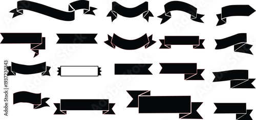 Collection of elegant black ribbon banners for branding and advertising