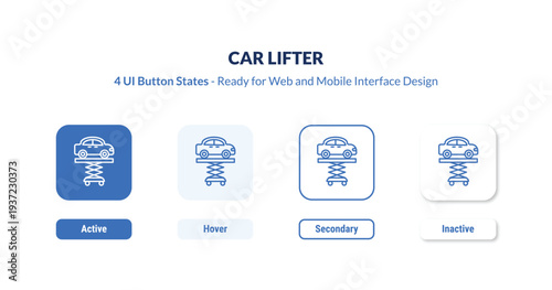 car lifter 4-state UI button. Outline icon kit from mechanicons collection. Thin linear car lifter, car, transportation editable vector. Minimal car lifter sign for web and mobile interface