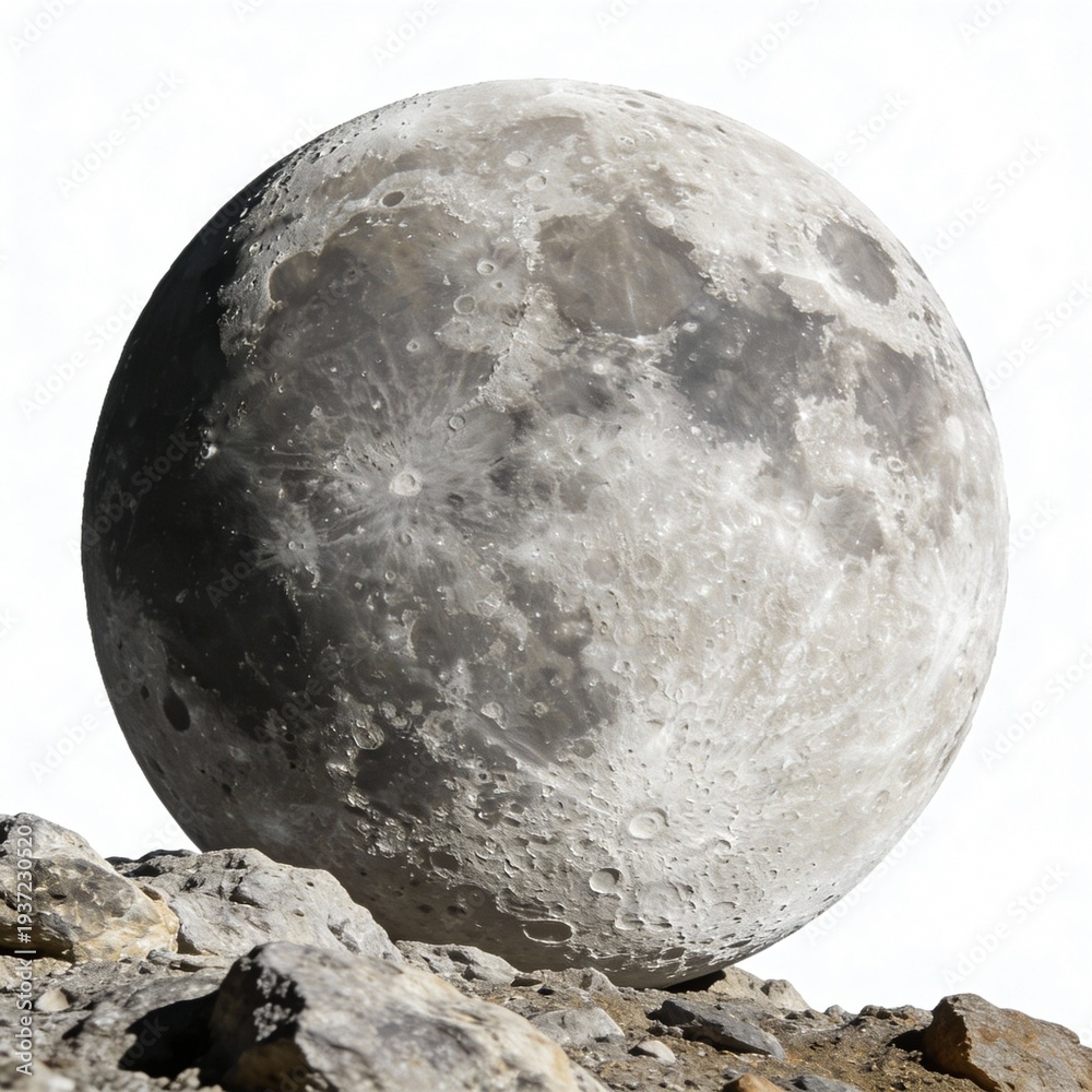 Naklejka premium Moon Displayed Above Rocky Terrain