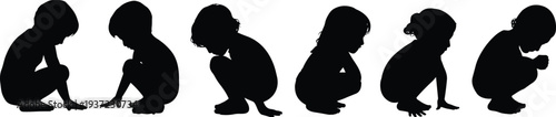 Children, Kids, Silhouette, Sitting, Toddler, Child, Play, Cute, Childhood, Baby, Little, People, Illustration, Black, Isolated, Pose, Collection, Activity, Childhood, Development