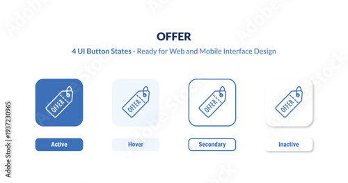 offer 4-state UI button. Outline icon kit from marketing collection. Thin linear offer, tag, shopping editable vector. Minimal offer sign for web and mobile interface
