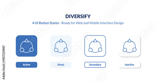 diversify 4-state UI button. Outline icon kit from marketing collection. Thin linear diversify, diversified, business editable vector. Minimal diversify sign for web and mobile interface