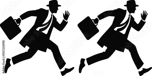 Businessman, Running, Briefcase, Business, Professional, Hurry, Corporate, Silhouette, Man, Suit, Work, Office, Career, Urgent, Executive, Illustration, Icon, Isolated, Motion, Success