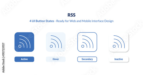 rss 4-state UI button. Outline icon kit from marketing collection. Thin linear rss, internet, mail editable vector. Minimal rss sign for web and mobile interface