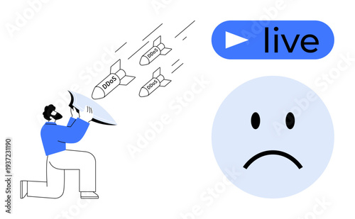 DDoS attack concept. DDoS attack disrupting live stream operations with noticeable impact. DDoS attack cybersecurity challenges, online vulnerability, and virtual protection. Ideal for cybersecurity