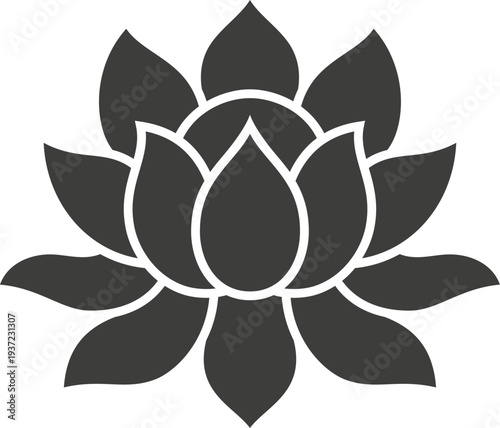 Lotus black logo. Oriental style flower shape