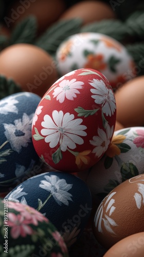 Wallpaper Mural Hand Painted Easter Eggs with Floral Designs in Macro Photography Display Torontodigital.ca