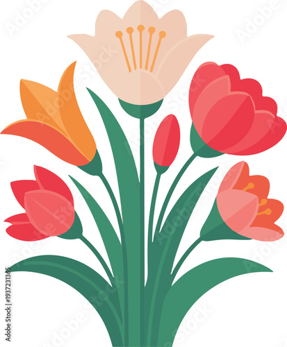 Bouquet of tulips held in hand vector illustration