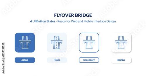 flyover bridge 4-state UI button. Outline icon kit from maps and flags collection. Thin linear flyover bridge, bridge, flyover editable vector. Minimal flyover bridge sign for web and mobile interface