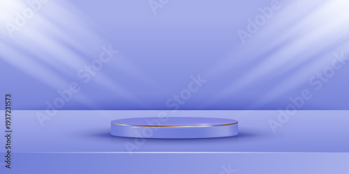 Blue catwalk for product display in the rays of light