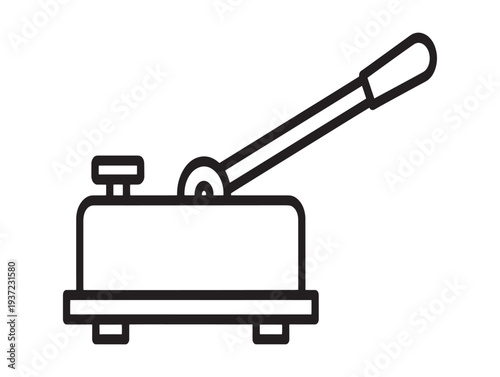 A black and white line drawing of a mechanical device with a handle
