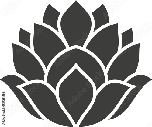 Spa flower logo. Water plant black shape