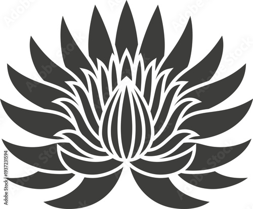 Blooming flower black shape. Asian lotus logo
