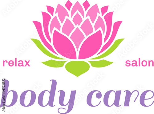 Body care salon logo with pink blooming lotus