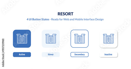 resort 4-state UI button. Outline icon kit from luxury collection. Thin linear resort, beach, travel editable vector. Minimal resort sign for web and mobile interface