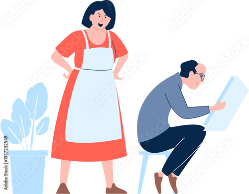 Angry wife scream at husband. Couple conflict abuse