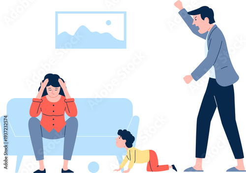 Relationship problem. Young couple fight color icon