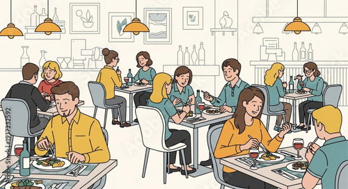 People Dining in a Modern Restaurant Setting.