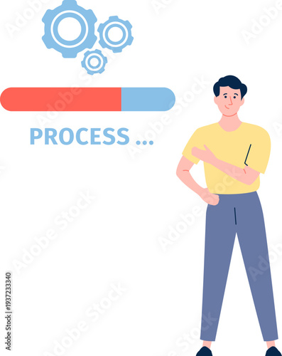Work process concept. Man pointing on progress indicator