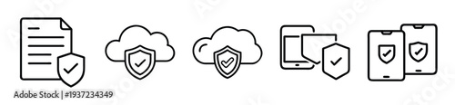 Secure document and device protection icons for data safety and privacy on transparent background