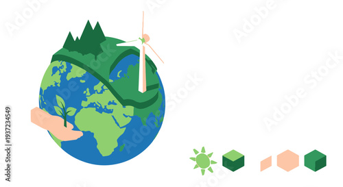 Sustainable Earth with Renewable Energy and Growing Plant Representing Environmental Care and Green Future