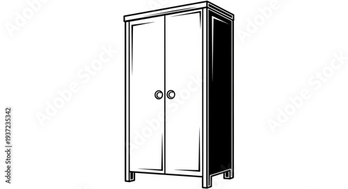 Detailed illustration of a classic wooden wardrobe with two doors and handles, isolated.