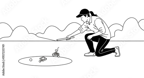 Woman carefully examines the golf course green before putting the ball.