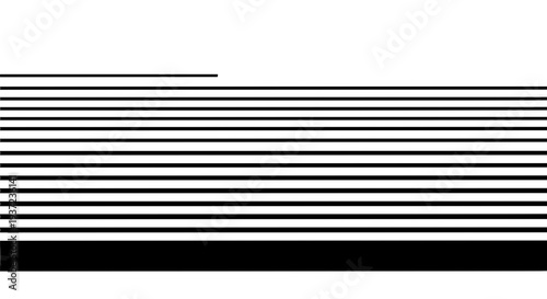 Lines black horizontal set with varying thicknesses and lengths featuring stripes, bars, graphic with design and