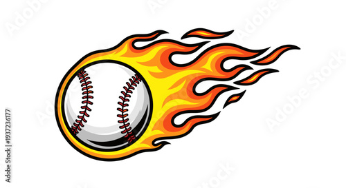 Fiery baseball soaring through the air with intense flames trailing behind symbolizing speed power and a winning game