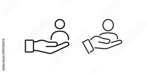 Hand holding person icon vector illustration. symbol of support protection and help for individual or customer service