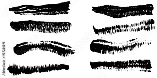 Collection of vector grunge brushes. Paint strokes with a dry brush. Abstract ink blots on a white background