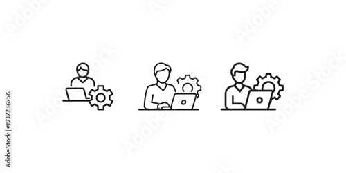 Business solution and work productivity icon, creative teamwork and people with gear settings, business team working together