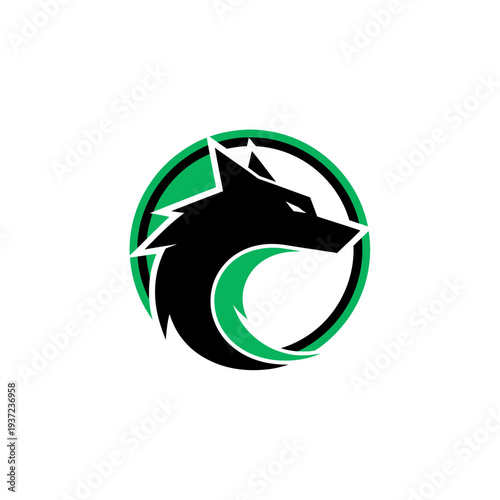 A Bold Silhouette of a Wolf's Head Within a Circular Green And Black Emblem Design
