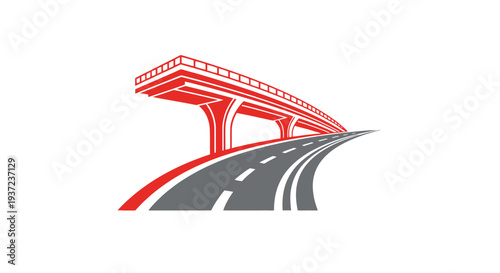 A Modern Graphic Illustration of An Elevated Roadway Bridge System in Red and Grey