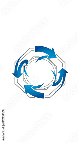 Abstract Blue Arrows Cycling Within an Octagonal Shape, Business Process Visualization