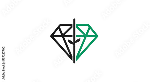 Abstract Diamond Logo Combining Green Nature And Black Geometric Elements