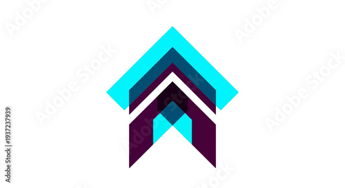 Abstract Geometric Arrow Composition in Cyan and Purple on a White Background