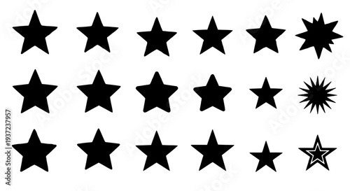 Stars vector set with different sizes and styles, black filled shapes... featuring star, icon, symbol with shape and