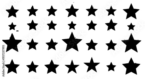 Stars five-pointed solid silhouette icons in various sizes for design elements and decorations. featuring star, icon,