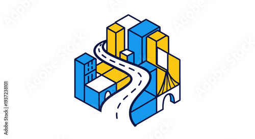 Abstract Cityscape Illustration With Road And Bridge Elements Minimalist Design Concept