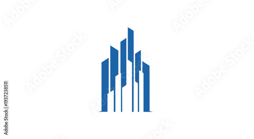 Abstract Geometric Blue Skyscraper Symbol Illustrating Cityscape Modern Architecture Design