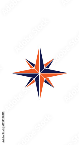 Abstract Compass Rose Graphic Design in Orange and Blue on a Clean White Background