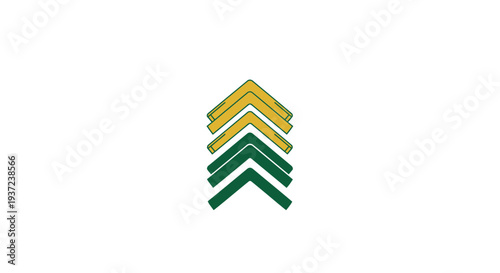 Abstract Composition of Arrow Shapes in Gold and Green Colors on a White Background