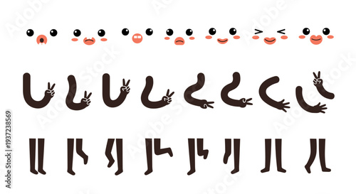 Collection of cartoon eyes mouths arms and legs for character creation isolated on white background vibrant and playful