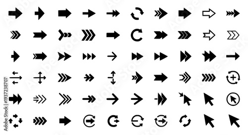 Arrows set with various styles and directions for navigation and design elements featuring direction, pointer, cursor