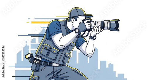 Photographer with Professional Camera Equipment in Action.