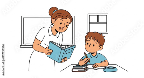 Teacher Assisting Student During Classroom Lesson.